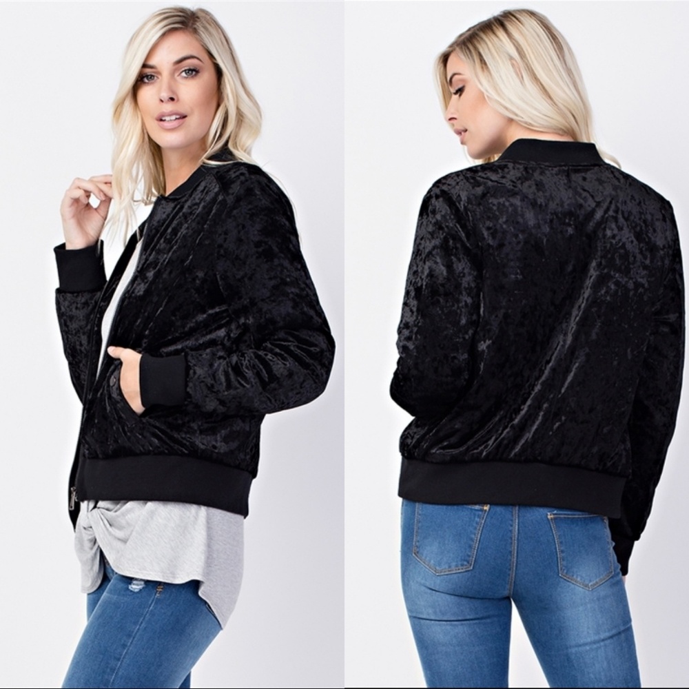 Black velvet bomber jacket